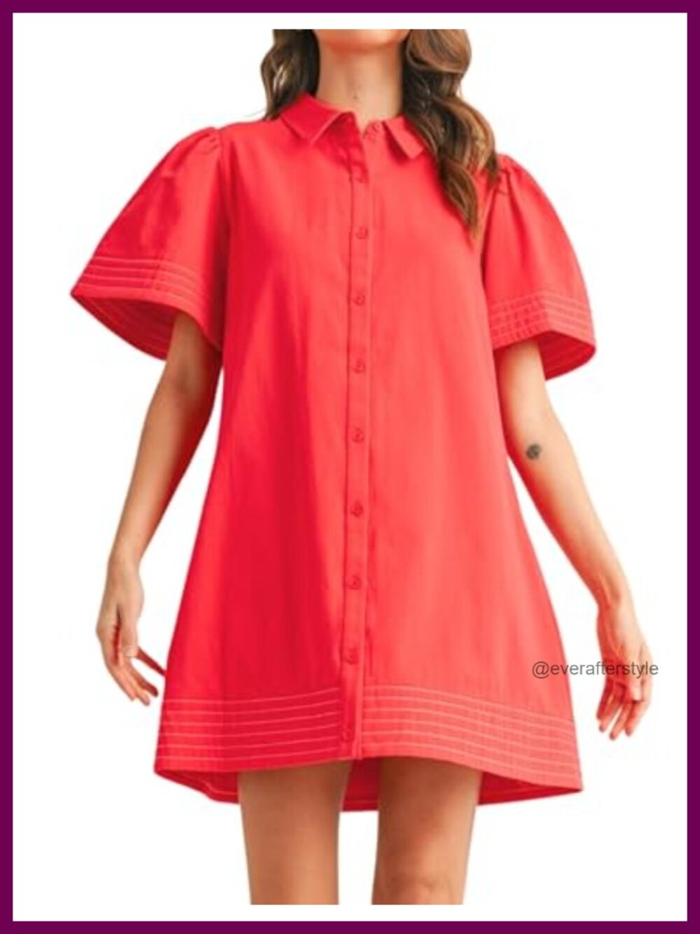 Women's Collared Button Down Mini Shirt Dress with Pockets